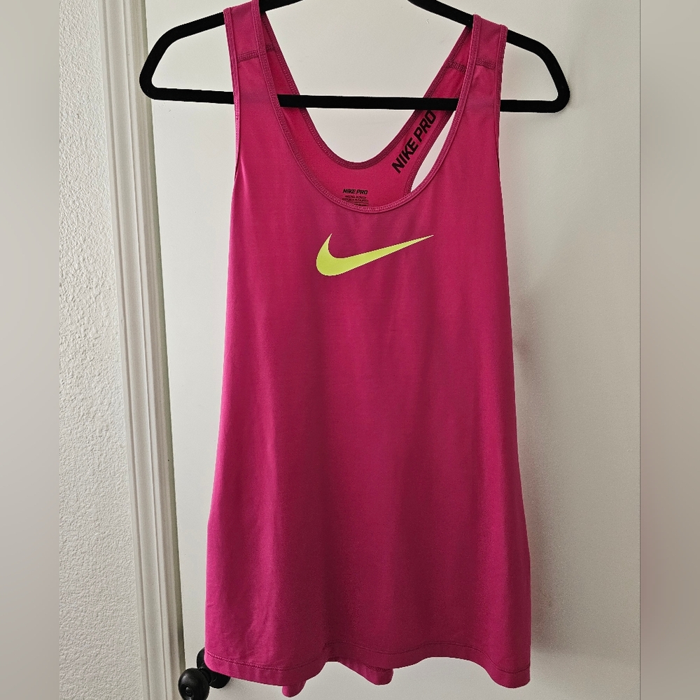 Nike Dri-fit Pink Racerback Tank Top Yellow Swoosh Size Large